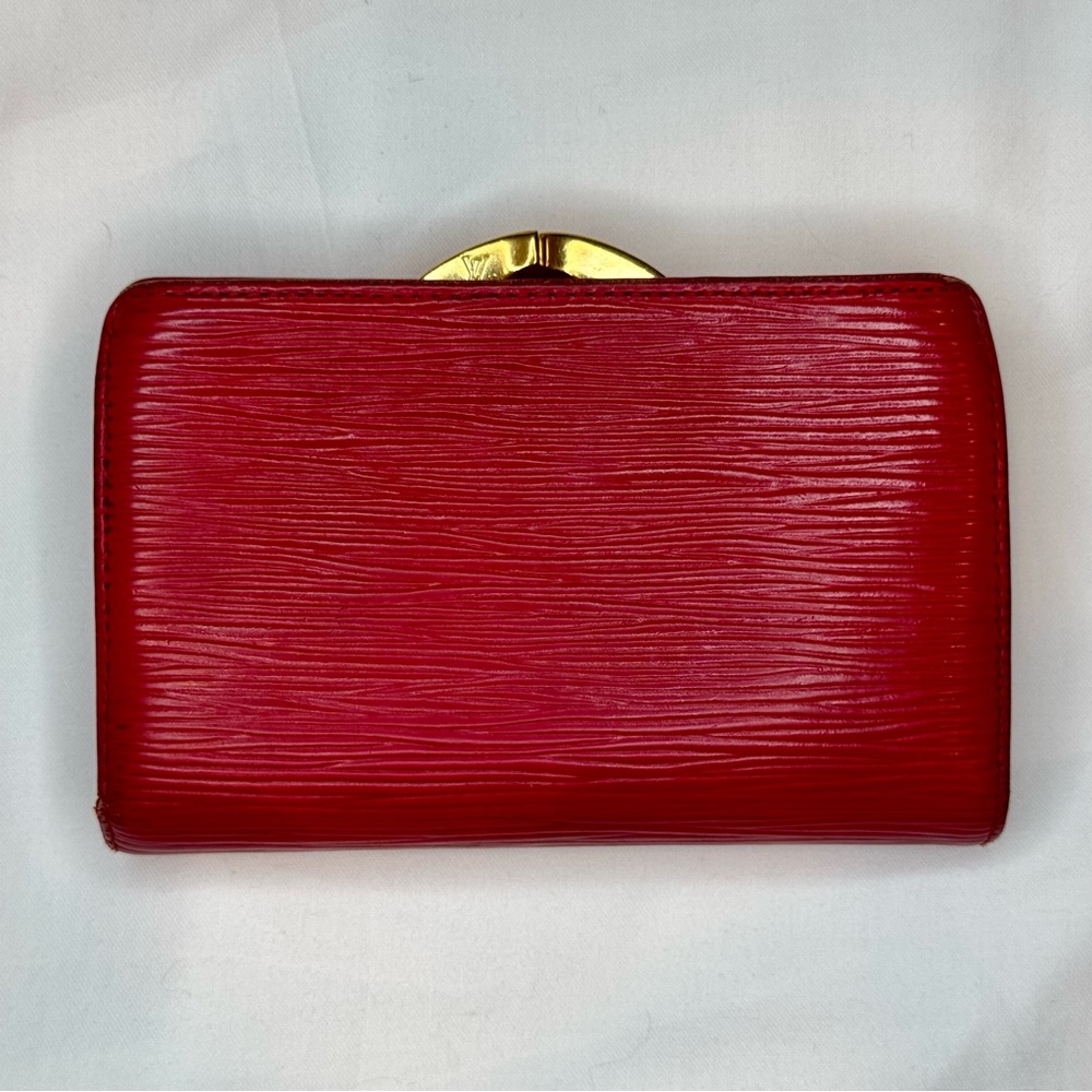 Louis Vuitton Red Epi Wallet with Gold kiss lock